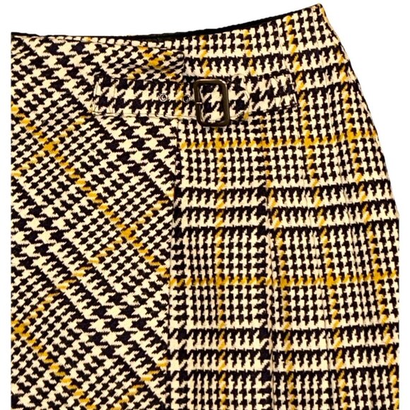 Boden Heritage British Tweed Wrap Skirt 100% Lambswool Navy Yellow White, US 2 - Picture 3 of 11